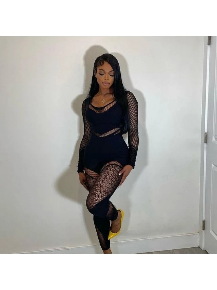 See Through Hollow Out Bodycon Jumpsuits