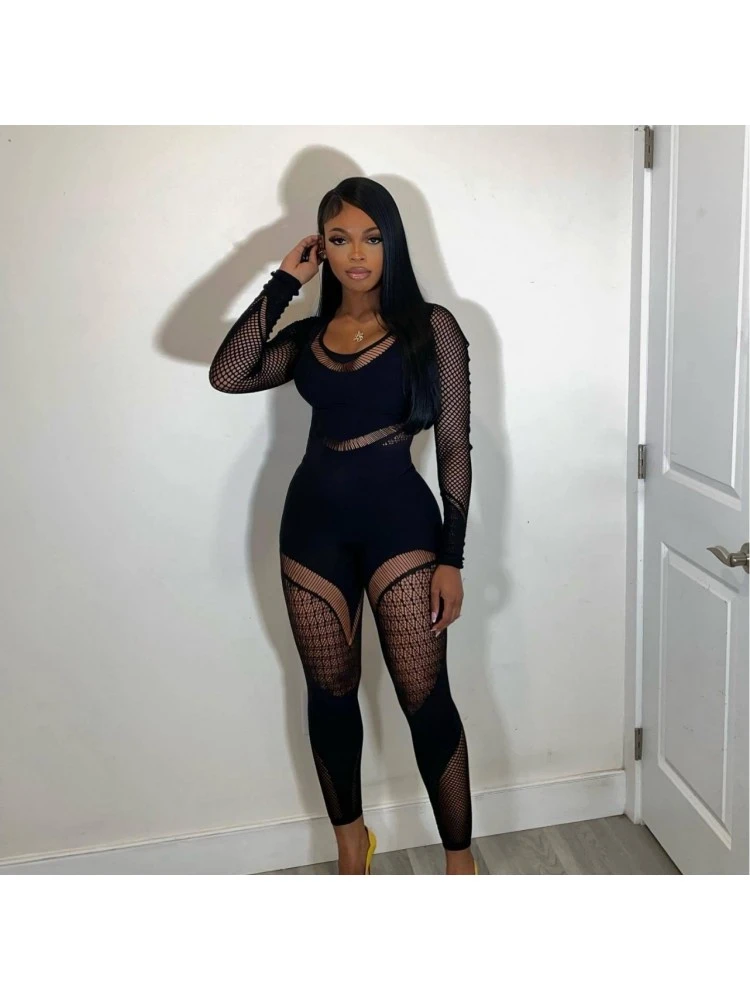 See Through Hollow Out Bodycon Jumpsuits - Image 2