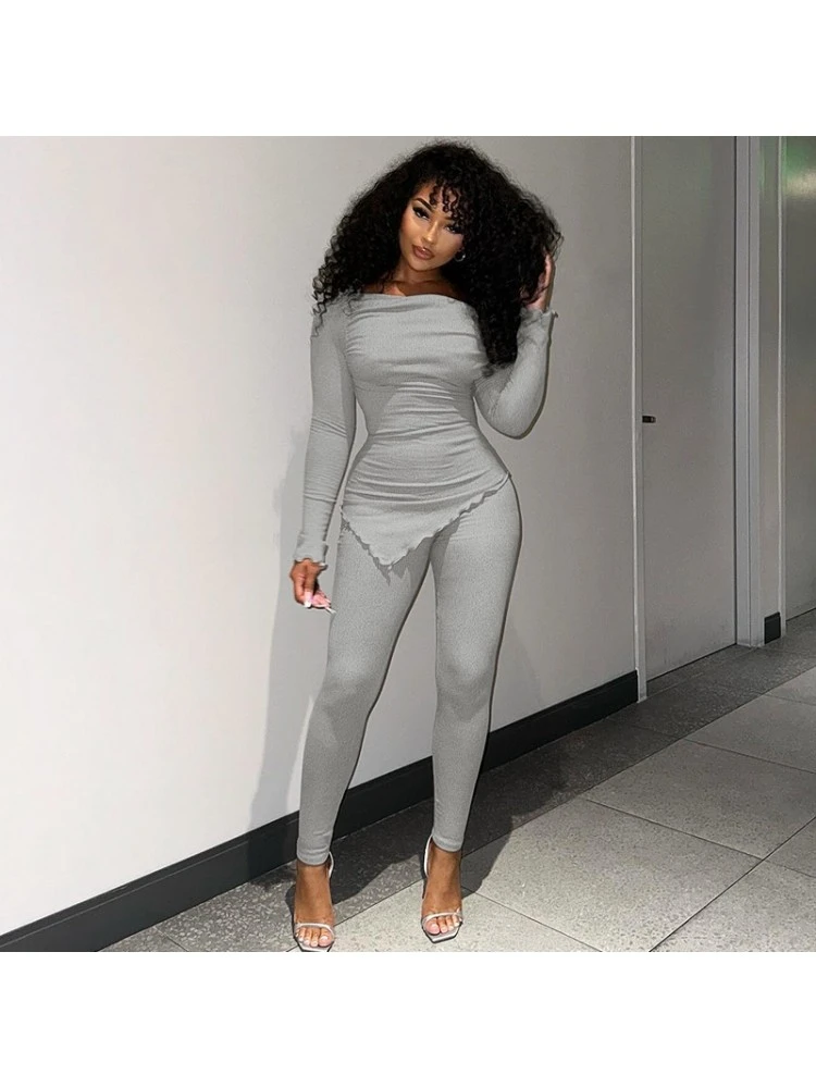 Asymmetrical Hem High Rise Bodycon Trouser Sets
