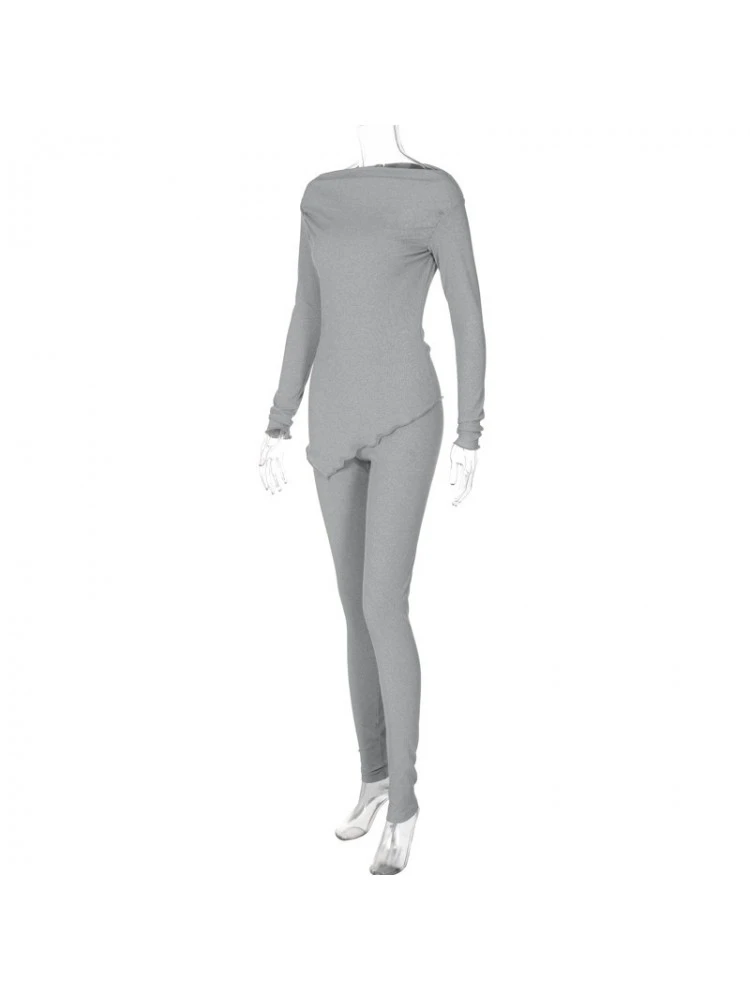 Asymmetrical Hem High Rise Bodycon Trouser Sets - Image 5