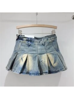 Pleated Denim High Waist Skirts