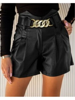 Solid Color PU Loose Shorts