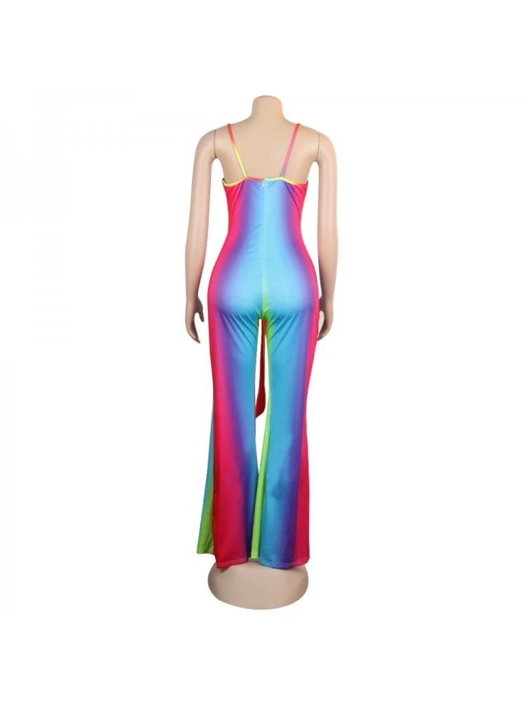 Rainbow Cutout Backless Flare Leg Jumpsuits - Image 4
