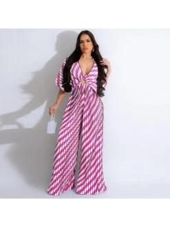 Striped Tie Dye High Rise Wide Leg Jumpsuits