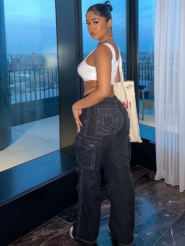 Patchwork Seam Line Pocket Cargo Pants - Image 4