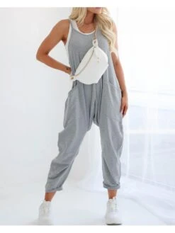 Patchwork Crew Neck Fitted Jumpsuits