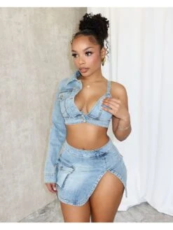 Denim Duffel Bag One-shoulder Jackets Skirt Sets