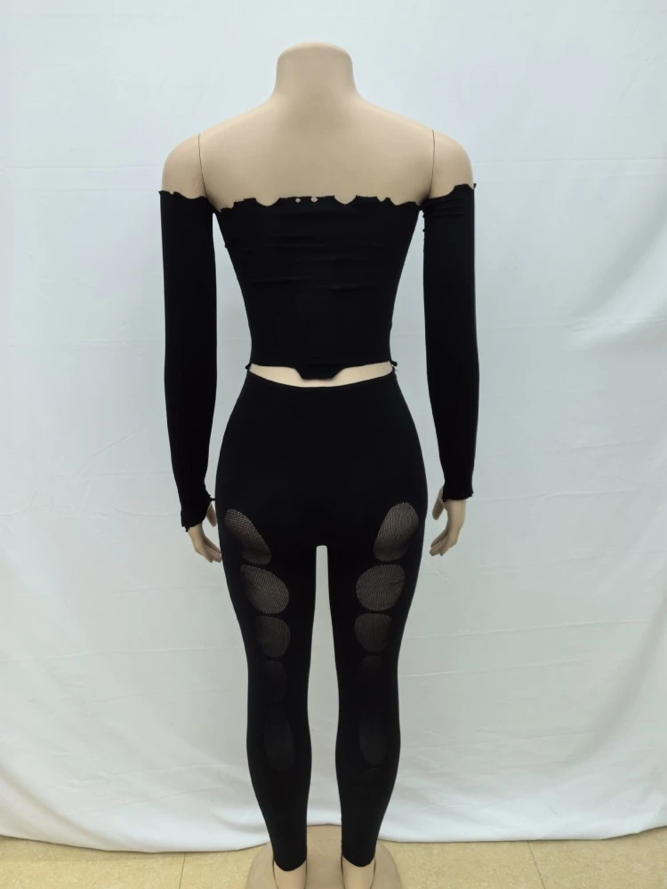 See Through Off Shoulder Cropped Pants Sets - Image 8