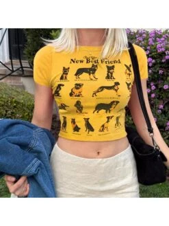 Animal Print Crew Neck Cropped T-shirts