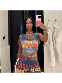 Letter Printed Crewneck Cropped Tanks