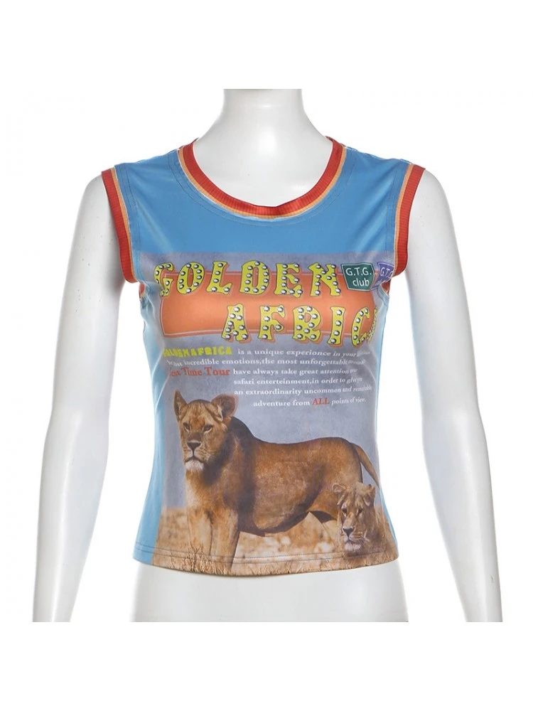 Letter Printed Crewneck Cropped Tanks - Image 5