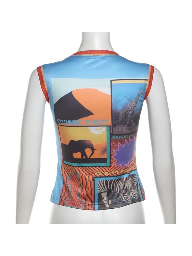 Letter Printed Crewneck Cropped Tanks - Image 7