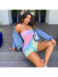 Tie Dye Strapless Bodycon Rompers