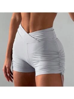 Drawstring Ruched Patchwork High Rise Shorts