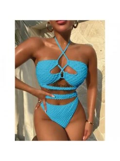Hollow Out Spaghetti Straps Backless Bikinis Sets