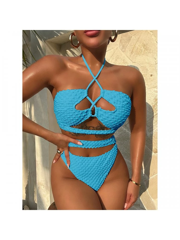 Hollow Out Spaghetti Straps Backless Bikinis Sets