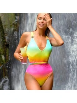 Gradient Color Gradient Bodycon One-Pieces Swimwear