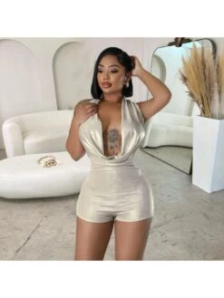 Metallic Mid-rise Backless Rompers