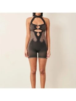 Hollow Out Perspective Backless Rompers