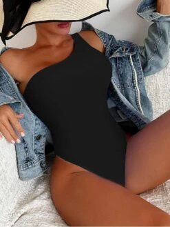 Tie-wrap Solid Color One-shoulder Bikinis