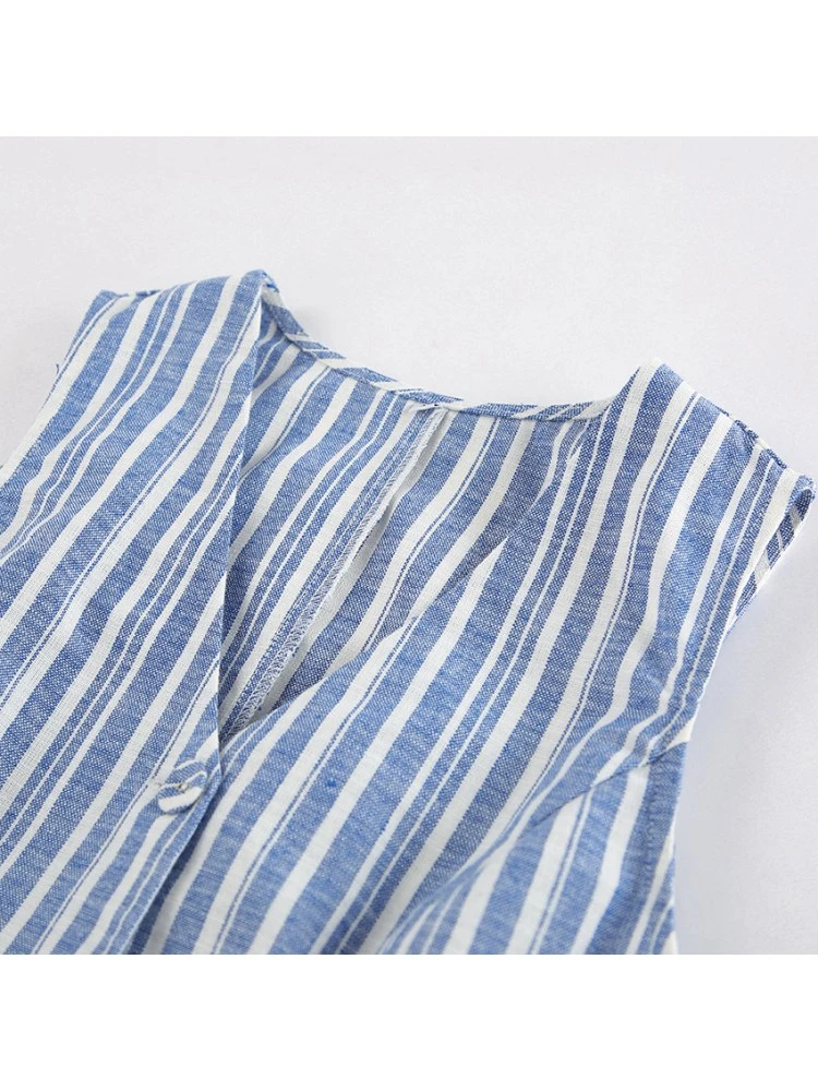 Colorblock Striped V Neck Single Breasted Skirt Sets - Image 14