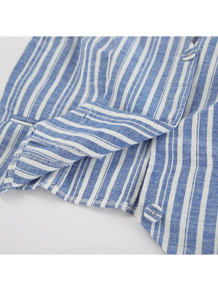 Colorblock Striped V Neck Single Breasted Skirt Sets - Image 19