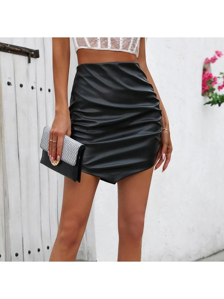 Patchwork Ruched PU Skirts
