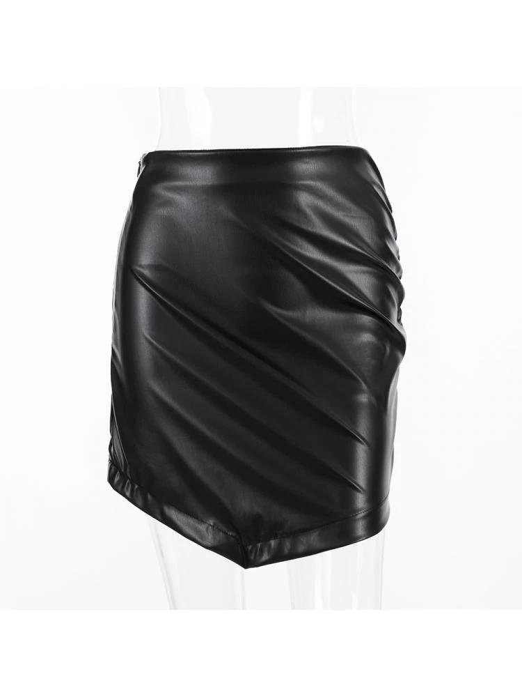 Patchwork Ruched PU Skirts - Image 15