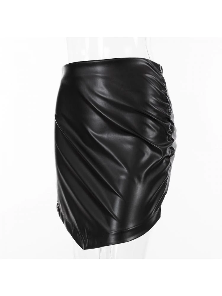 Patchwork Ruched PU Skirts - Image 16