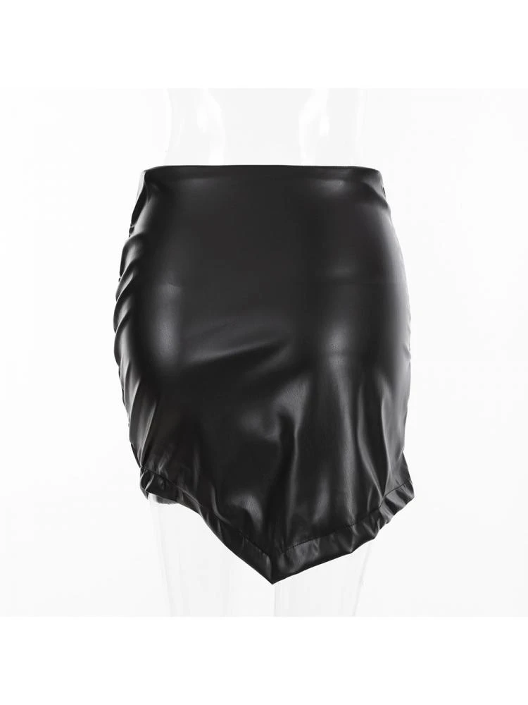 Patchwork Ruched PU Skirts - Image 17