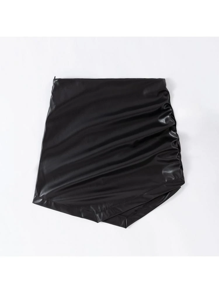 Patchwork Ruched PU Skirts - Image 18
