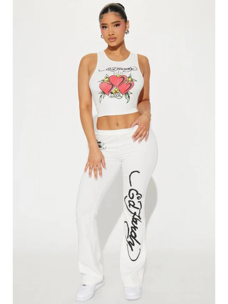 Heart Printed Cropped Tanks Pants Sets