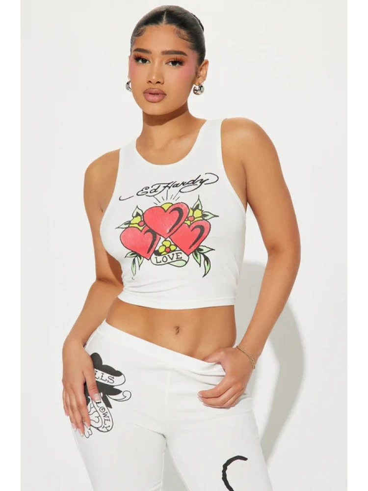 Heart Printed Cropped Tanks Pants Sets - Image 3