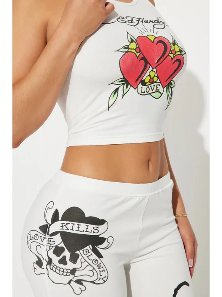Heart Printed Cropped Tanks Pants Sets - Image 4