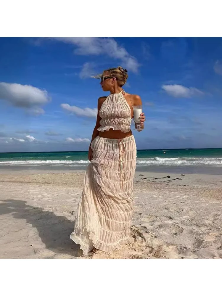 Ruched Tie-wrap Chiffon Backless Skirt Sets