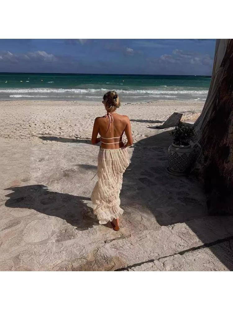 Ruched Tie-wrap Chiffon Backless Skirt Sets - Image 3