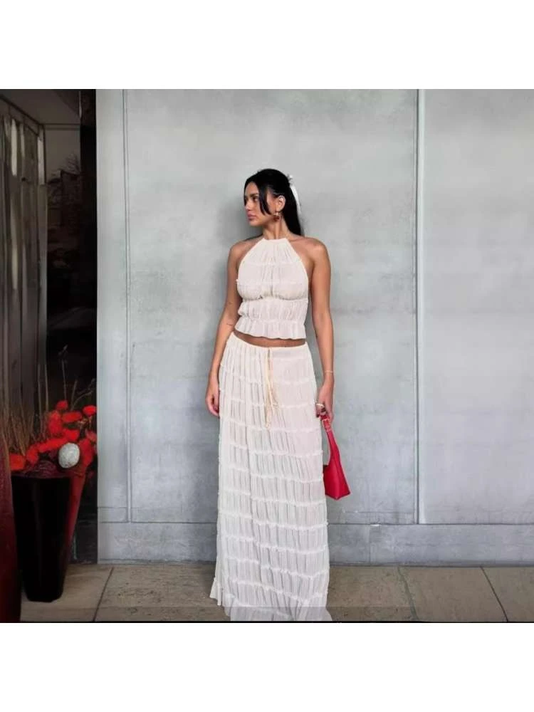 Ruched Tie-wrap Chiffon Backless Skirt Sets - Image 4