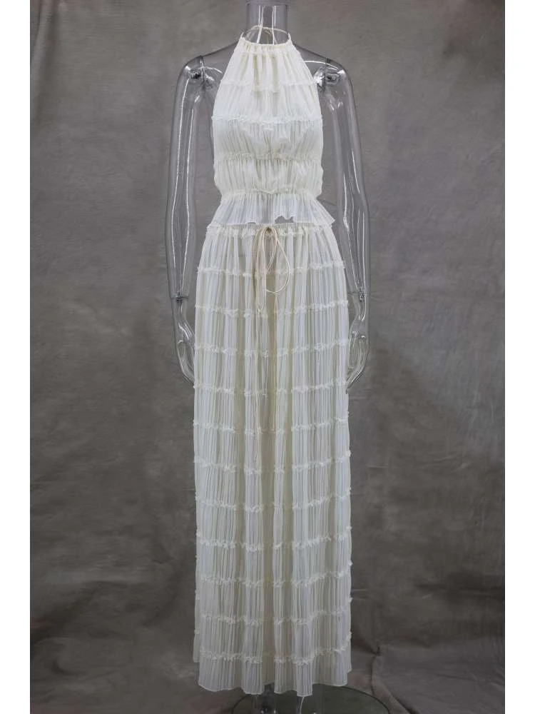 Ruched Tie-wrap Chiffon Backless Skirt Sets - Image 5