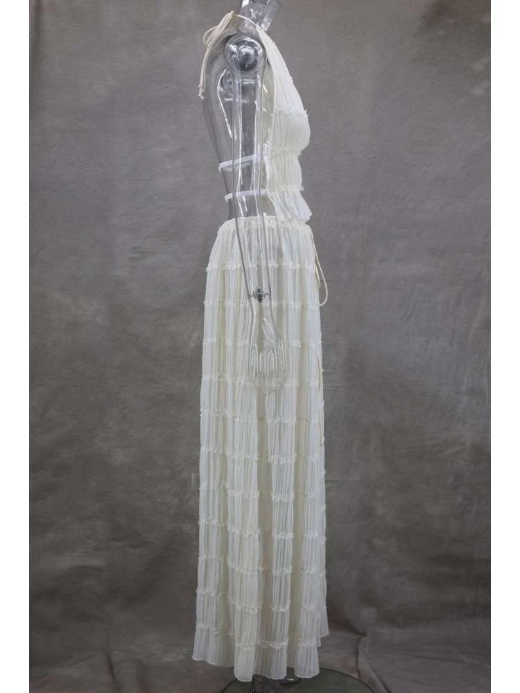 Ruched Tie-wrap Chiffon Backless Skirt Sets - Image 7