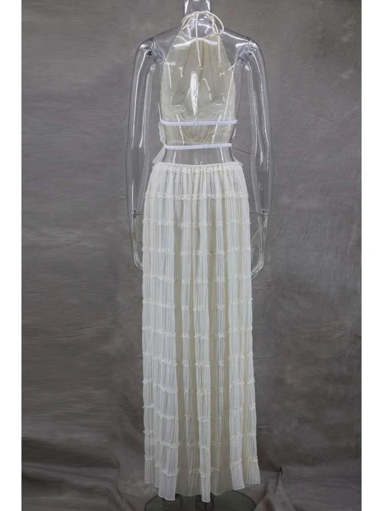 Ruched Tie-wrap Chiffon Backless Skirt Sets - Image 9