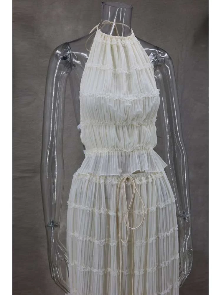 Ruched Tie-wrap Chiffon Backless Skirt Sets - Image 10