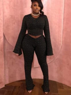 Hollow Out Lace High Rise Pant Sets