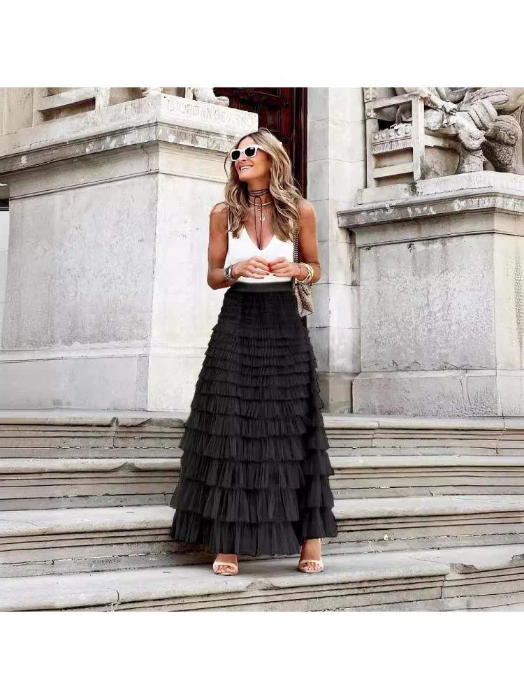 Patchwork Chiffon Tiered Skirts