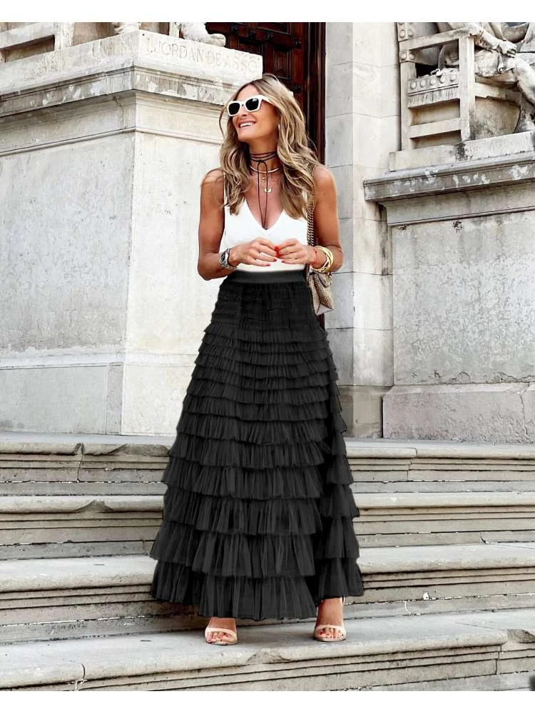 Patchwork Chiffon Tiered Skirts - Image 2
