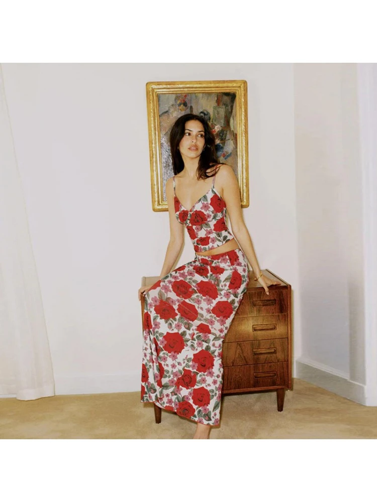 Flower High Rise Backless Tank Top Skirts Sets - Image 5