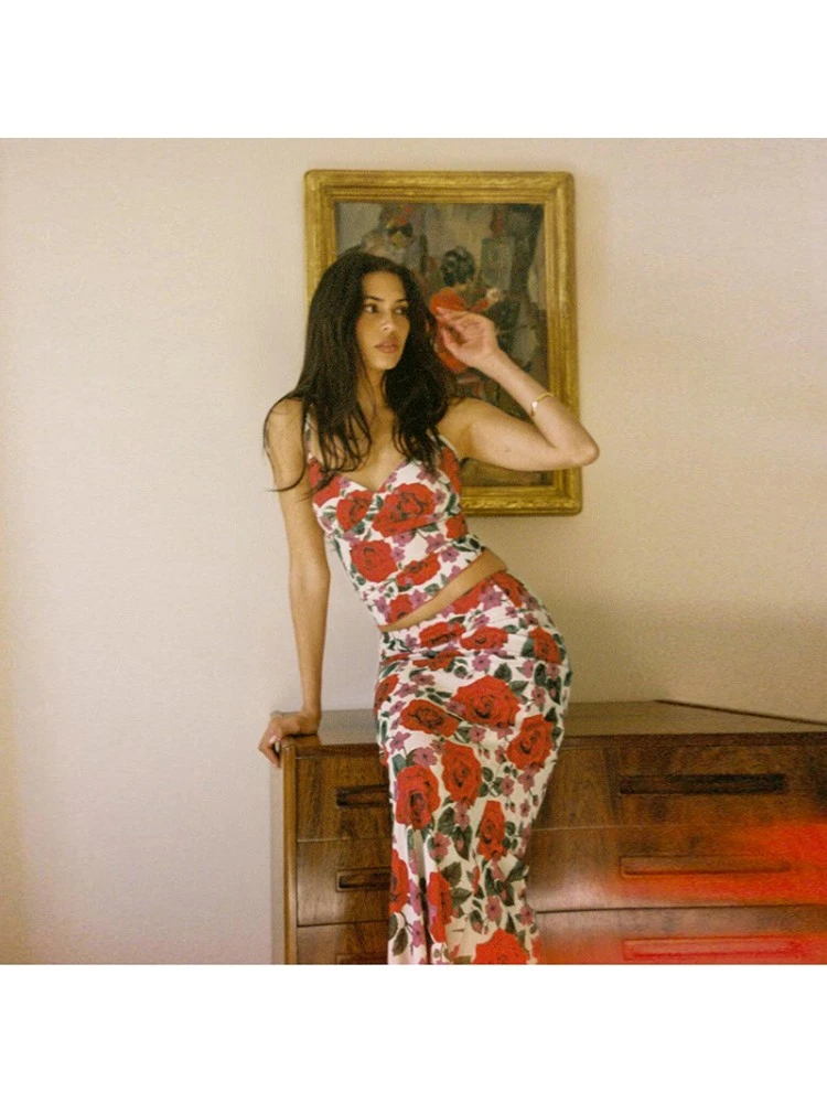 Flower High Rise Backless Tank Top Skirts Sets - Image 6