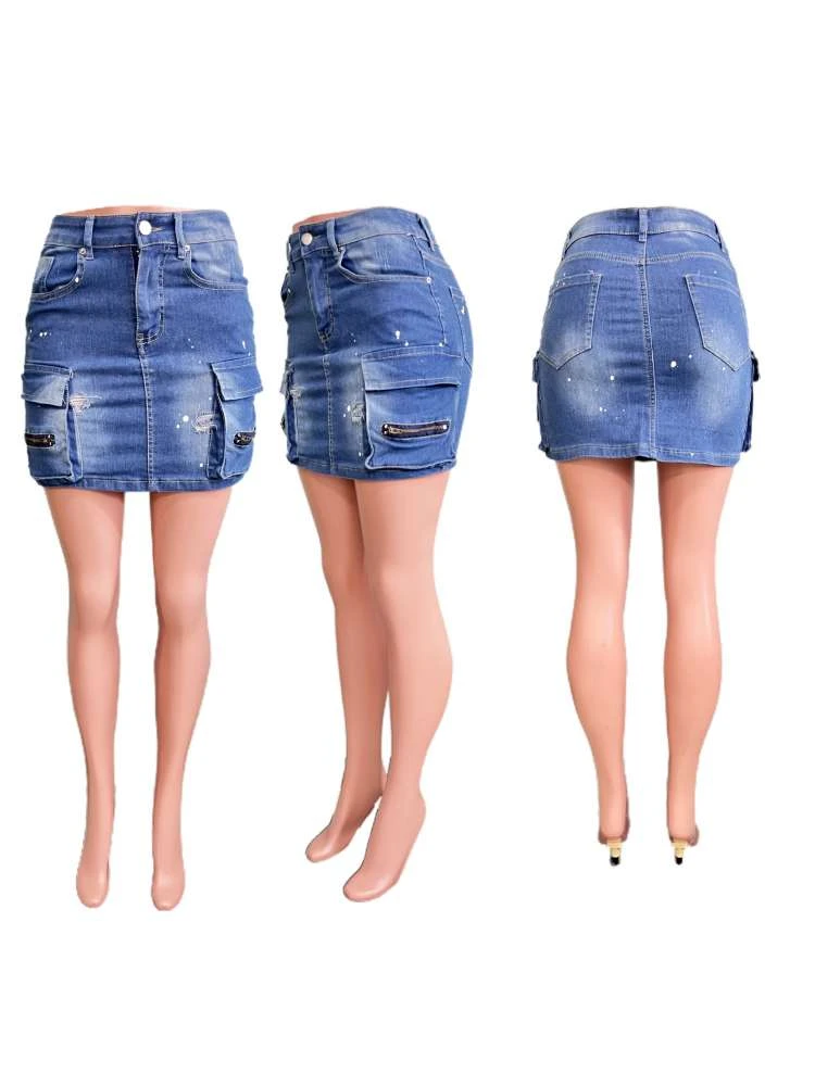 Raged Hem High Rise Skinny Skirts - Image 4