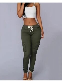 Solid Color High Rise Fitted Pants