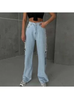 Patchwork Striped Straight Jeans