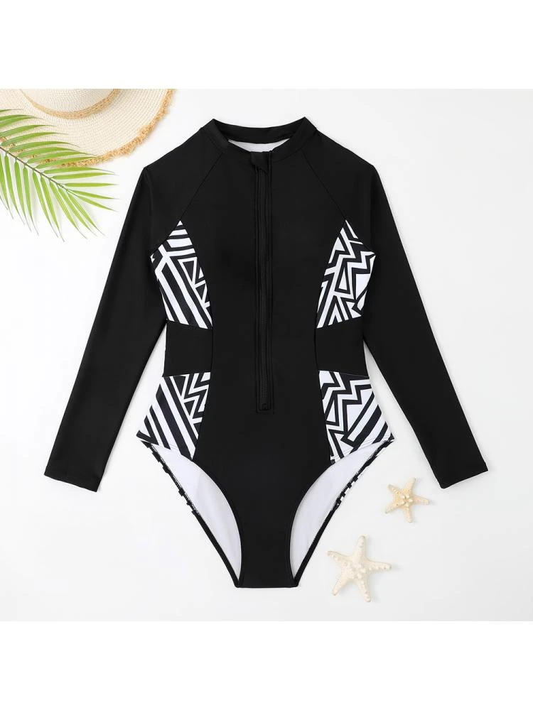 Crewneck Long Sleeve High Rise One-Pieces Swimwear - Image 6